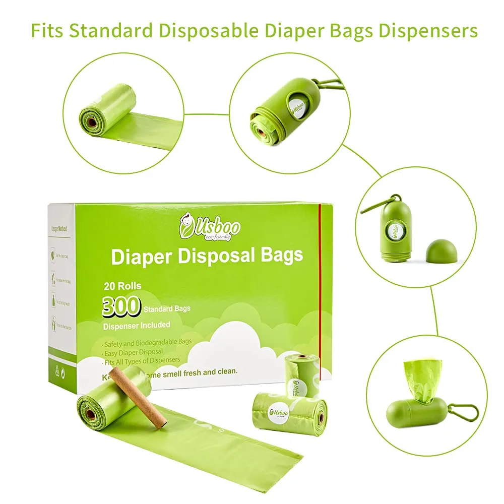Disposable Diaper Bags for Baby, 20 Refill Rolls/300 Bags Waste Bags with Dispenser, Convenient and Quick Diaper Disposal, Unscented