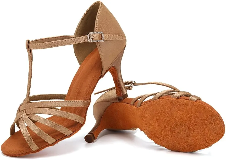 DKZSYIM Women's Satin Latin Dance Shoes Professional Ballroom Salsa Practice Performance Dancing Shoes,Model SS331