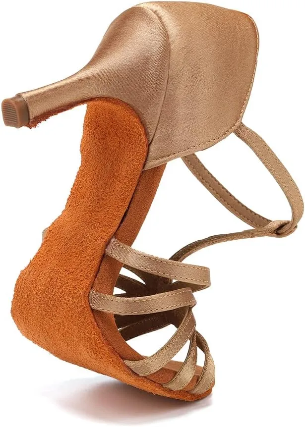 DKZSYIM Women's Satin Latin Dance Shoes Professional Ballroom Salsa Practice Performance Dancing Shoes,Model SS331