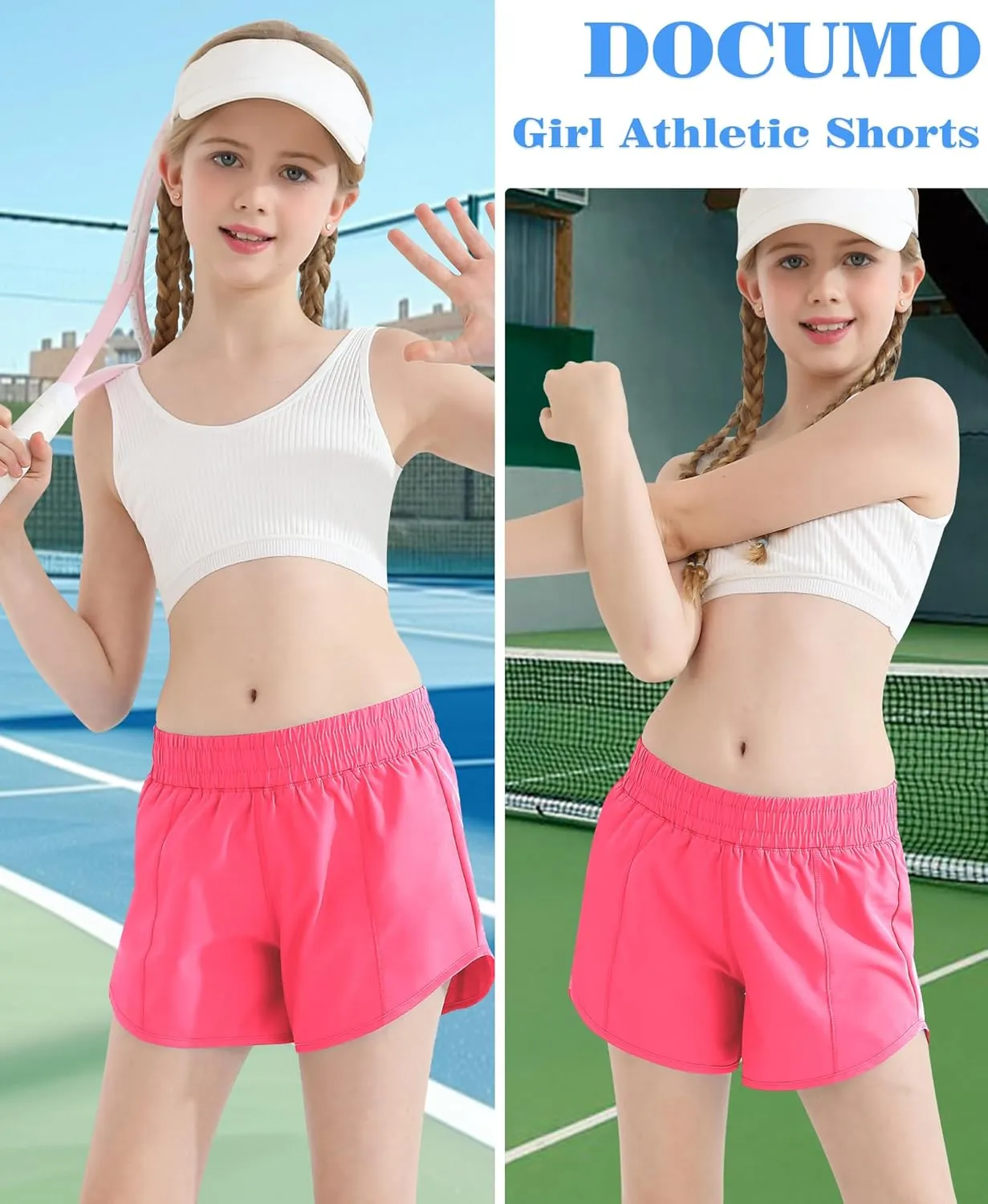 DOCUMO Girl's Athletic Shorts with Liner Zipper Pockets Quick Dry Running Shorts Sports Active Shorts for Teen Girls
