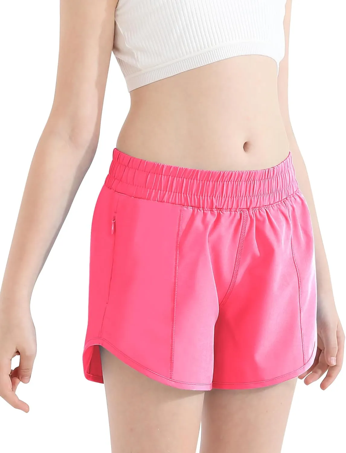 DOCUMO Girl's Athletic Shorts with Liner Zipper Pockets Quick Dry Running Shorts Sports Active Shorts for Teen Girls