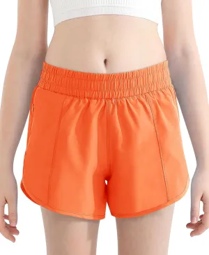 DOCUMO Girl's Athletic Shorts with Liner Zipper Pockets Quick Dry Running Shorts Sports Active Shorts for Teen Girls