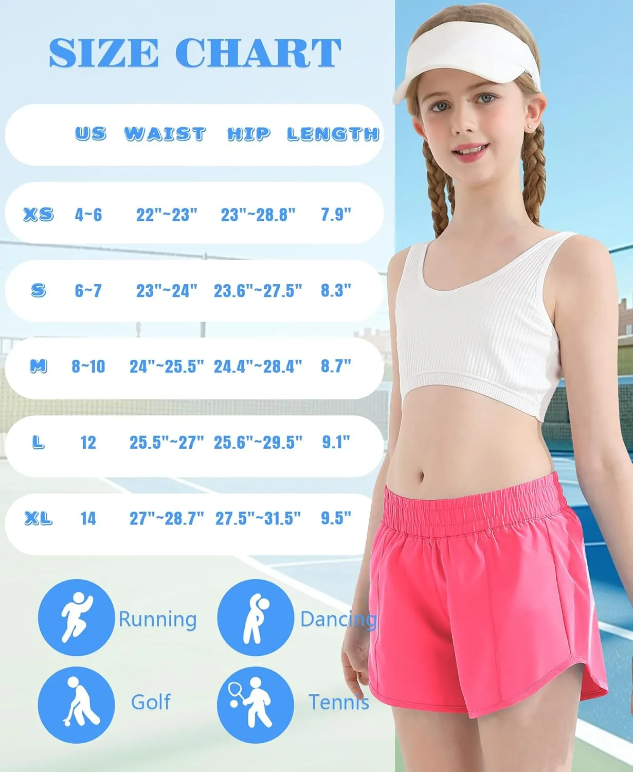 DOCUMO Girl's Athletic Shorts with Liner Zipper Pockets Quick Dry Running Shorts Sports Active Shorts for Teen Girls