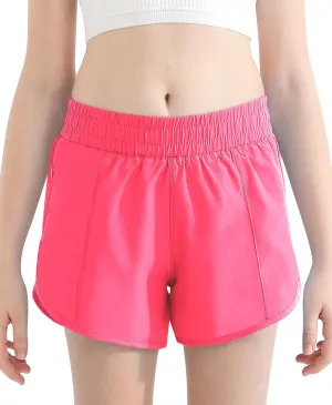 DOCUMO Girl's Athletic Shorts with Liner Zipper Pockets Quick Dry Running Shorts Sports Active Shorts for Teen Girls