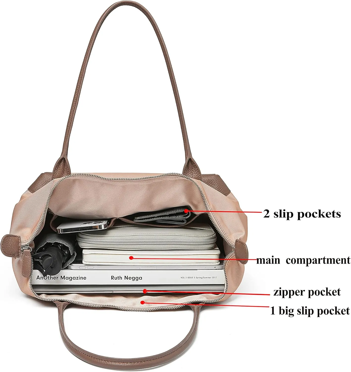 DORIS&JACKY Tote Bag For Women Large Lightweight Designer Leather Nylon Work Shoulder Bag And Foldable Travel Purse