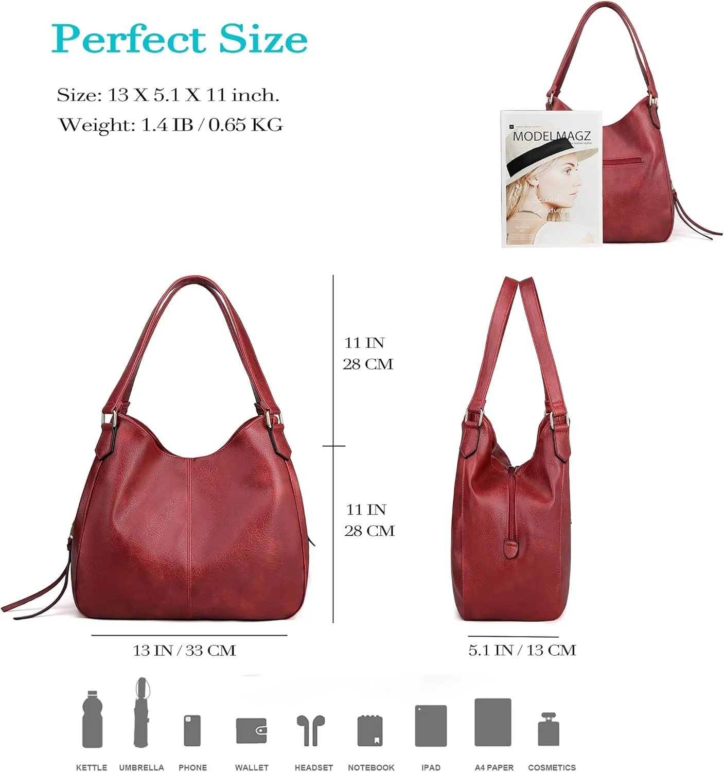DOURR Women's Multi-pocket Shoulder Bag Fashion Vegan Leather Handbag Tote Purse