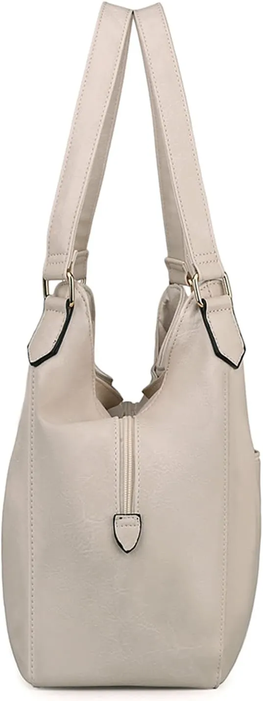 DOURR Women's Multi-pocket Shoulder Bag Fashion Vegan Leather Handbag Tote Purse