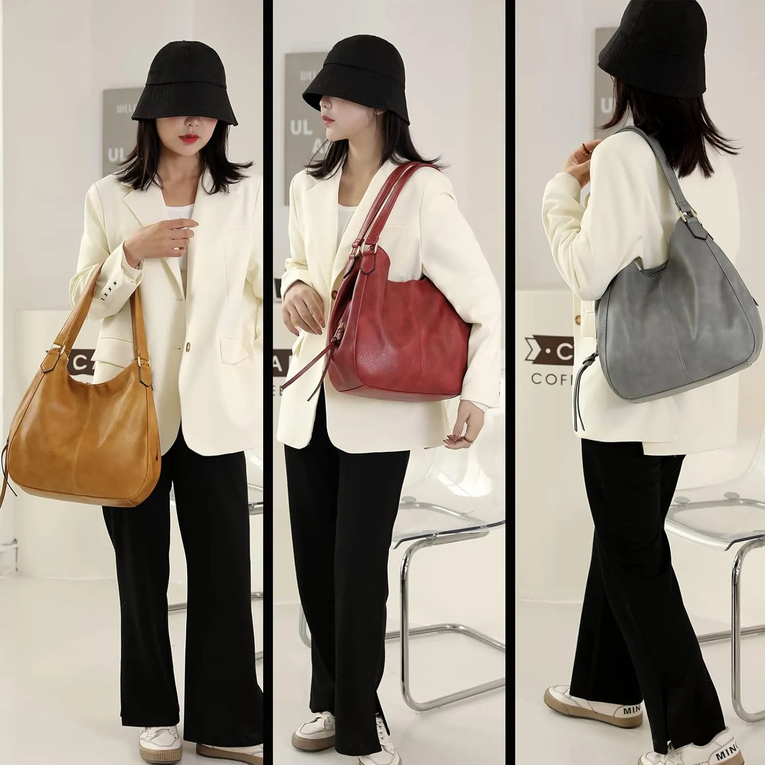 DOURR Women's Multi-pocket Shoulder Bag Fashion Vegan Leather Handbag Tote Purse