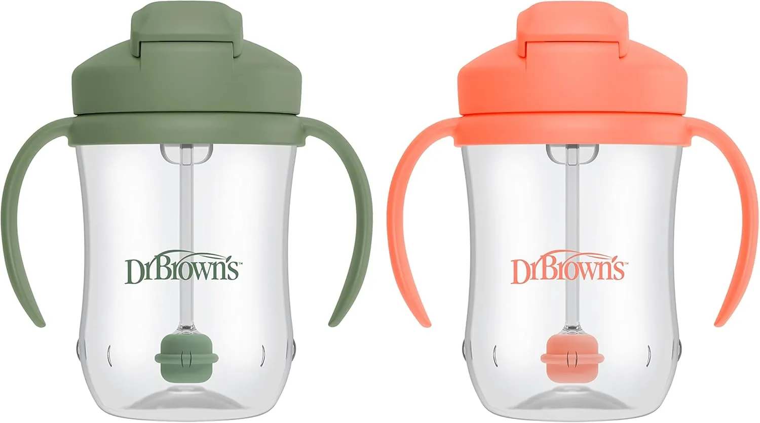 Dr. Brown's Milestones, Baby's First Straw Cup Sippy Cup with Straw, 6m , 9oz/270ml, 2 Pack, Coral & Olive Green, BPA Free