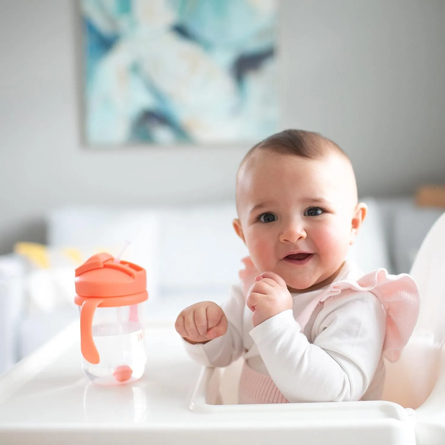 Dr. Brown's Milestones, Baby's First Straw Cup Sippy Cup with Straw, 6m , 9oz/270ml, 2 Pack, Coral & Olive Green, BPA Free