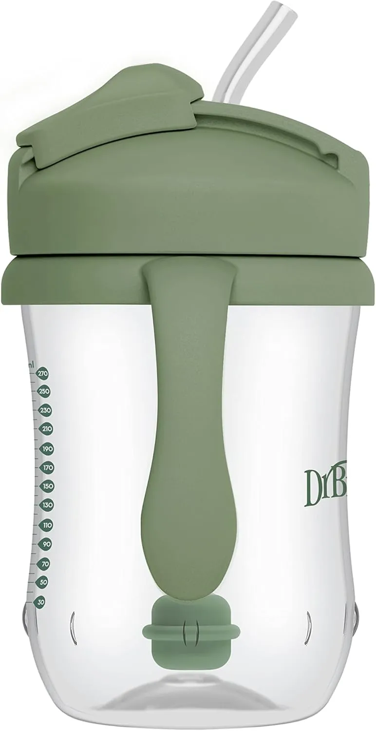 Dr. Brown's Milestones, Baby's First Straw Cup Sippy Cup with Straw, 6m , 9oz/270ml, 2 Pack, Coral & Olive Green, BPA Free
