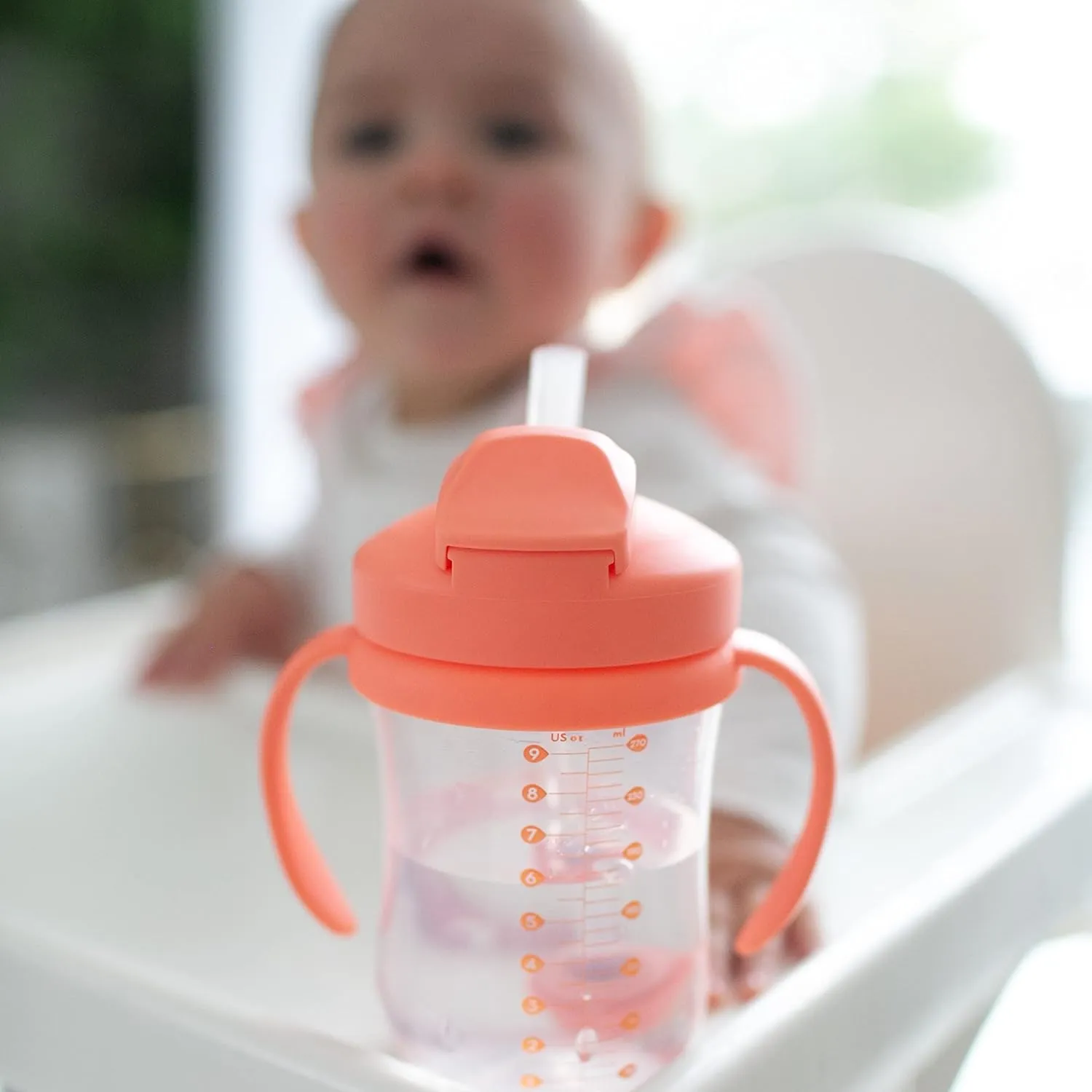 Dr. Brown's Milestones, Baby's First Straw Cup Sippy Cup with Straw, 6m , 9oz/270ml, 2 Pack, Coral & Olive Green, BPA Free
