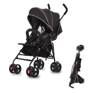 Dream On Me Vista Moonwalk Baby Stroller in Black, Lightweight Infant Stroller with Compact Fold, Multi-Position Recline Umbrella Stroller with Canopy, Extra Large Storage and Cup Holder