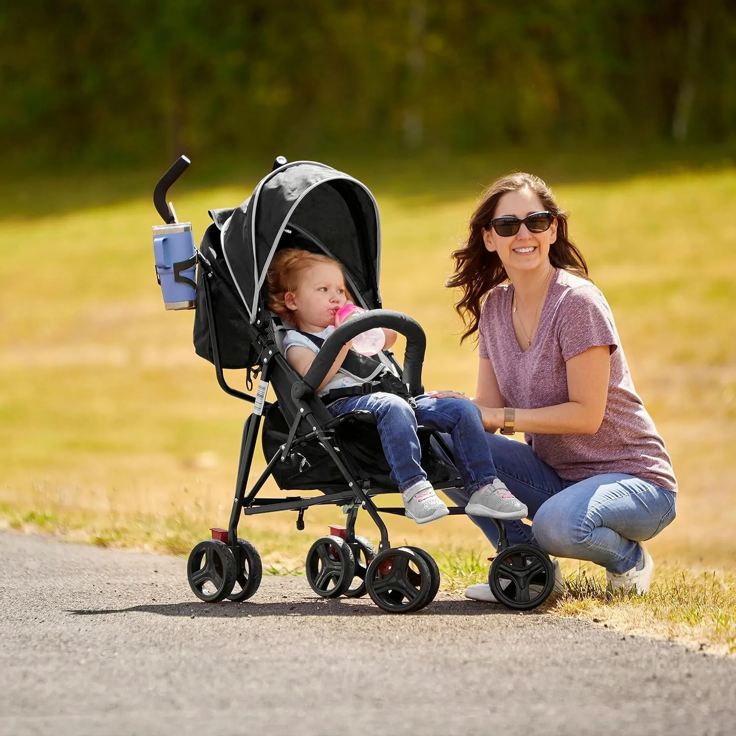 Dream On Me Vista Moonwalk Baby Stroller in Black, Lightweight Infant Stroller with Compact Fold, Multi-Position Recline Umbrella Stroller with Canopy, Extra Large Storage and Cup Holder
