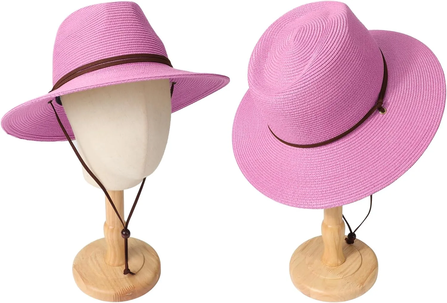 DRESHOW Women Straw Panama Hat Travel Fedora Beach Sun Hat Summer Wide Brim Straw Roll up Hat UPF 50 