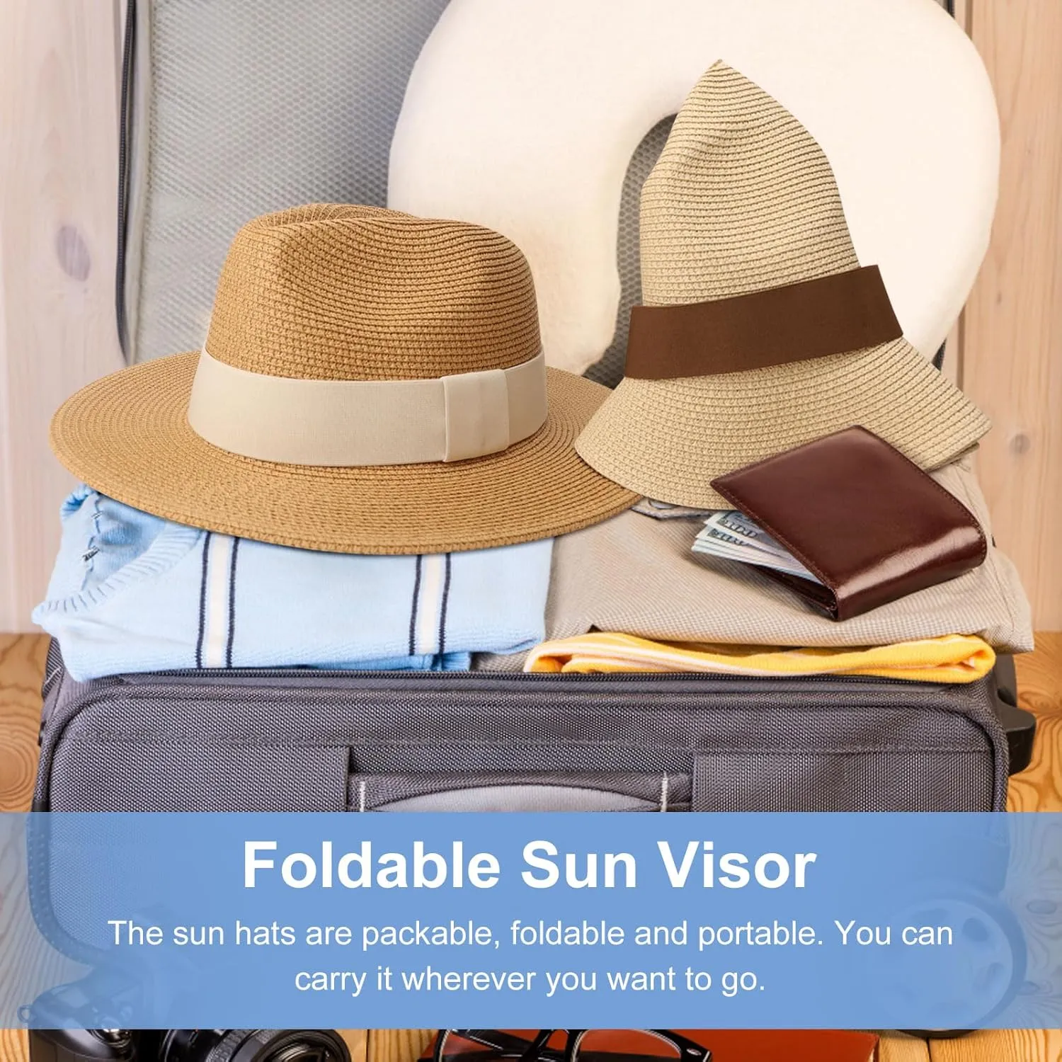 DRESHOW Women Straw Panama Hat Travel Fedora Beach Sun Hat Summer Wide Brim Straw Roll up Hat UPF 50 