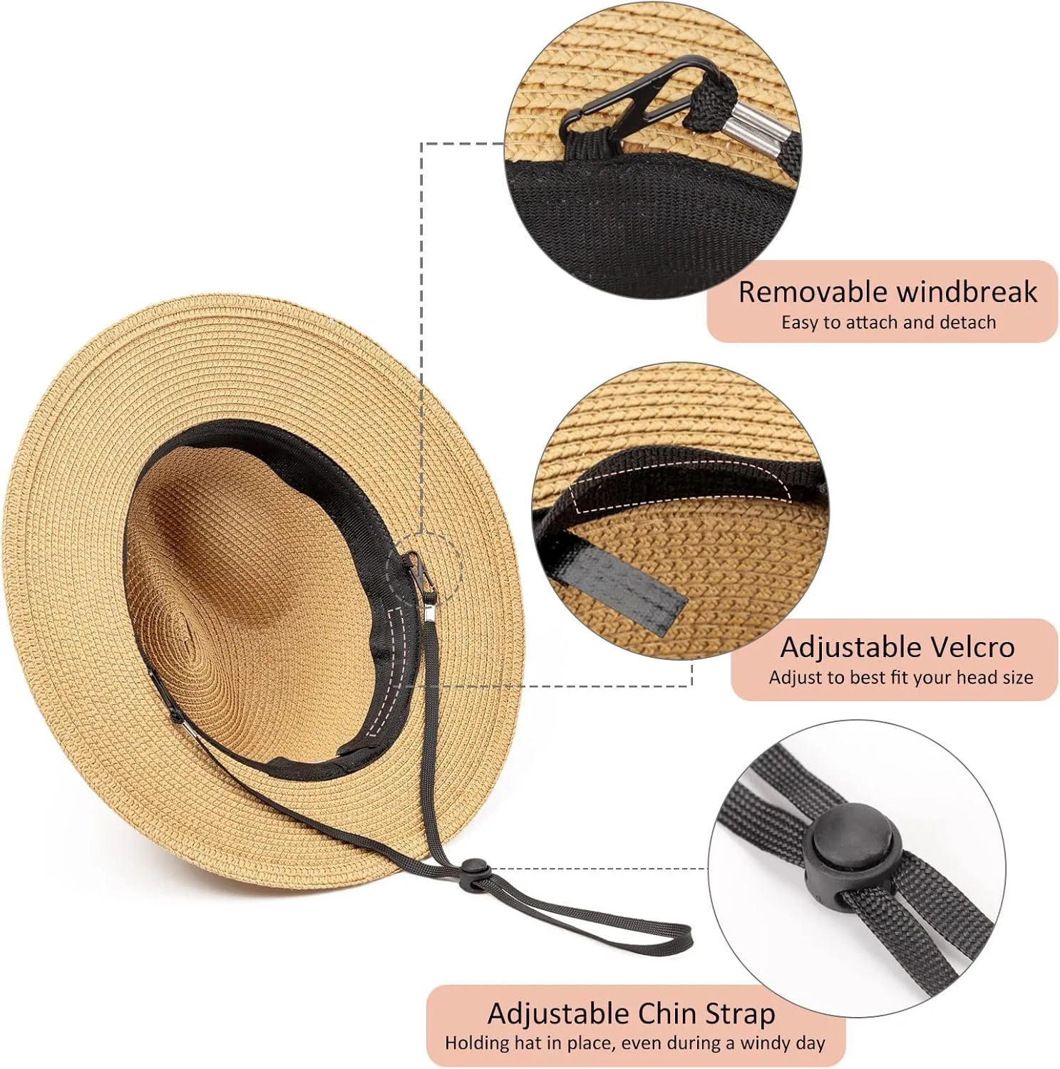 DRESHOW Women Straw Panama Hat Travel Fedora Beach Sun Hat Summer Wide Brim Straw Roll up Hat UPF 50 