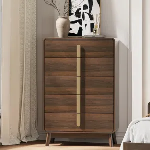 Dresser for Bedroom with 5 Drawers,Mid Century Modern Dresser with Storage,Tall Modern Chest of Drawers with Metal Handles,Large Wood Drawer Organizer for Bedroom,Living Room,Black Walnut