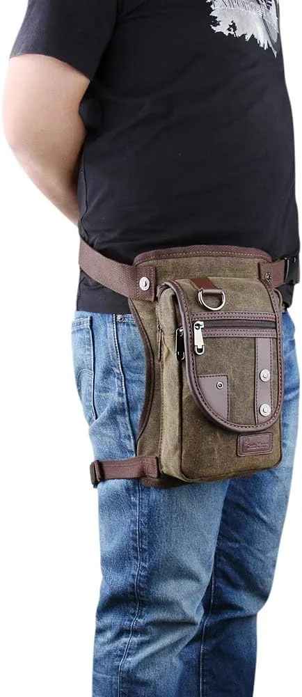 Drop Leg bag Motorcycle Durable Canvas Multi-Pocket Support Max Waistline of 56 Inch