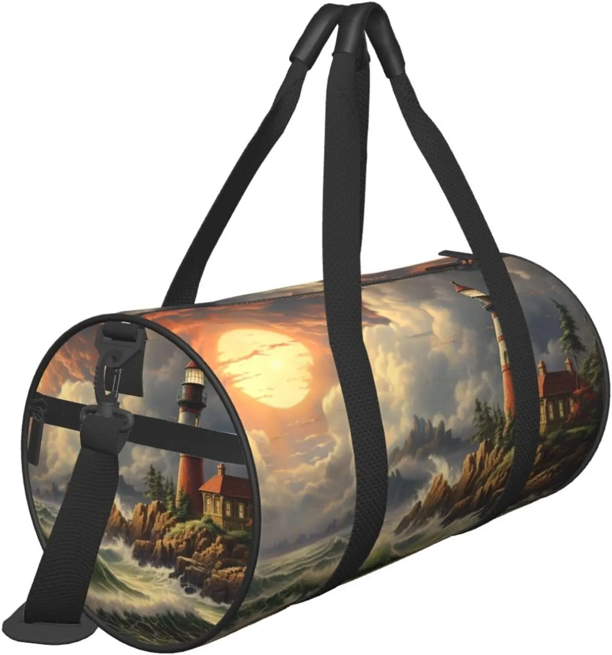 Duffel Bag for Men Women Small Gym Bag Coast Wave and Lighthouse Travel Duffel Bag Waterproof Overnight Bag for Sports Workout