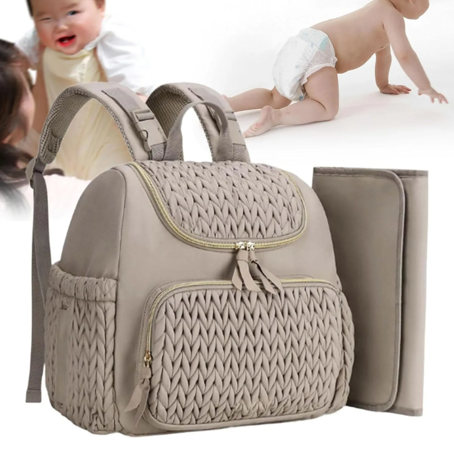 DYNWAVE Baby Diaper Bag Diaper Backpack Female Stylish Multifunctional Travel Diaper Bag for Mom Handbag for Snacks Outgoing Mom, Brown