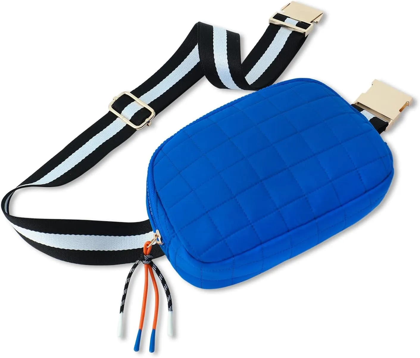 DYSHAYEN Quilted Belt Bag Fanny Pack Crossbody Bag for Women Everywhere Belt Bag with Stripe Strap,Fashion Waist Bag for Workout Running Traveling Hiking (Blue)