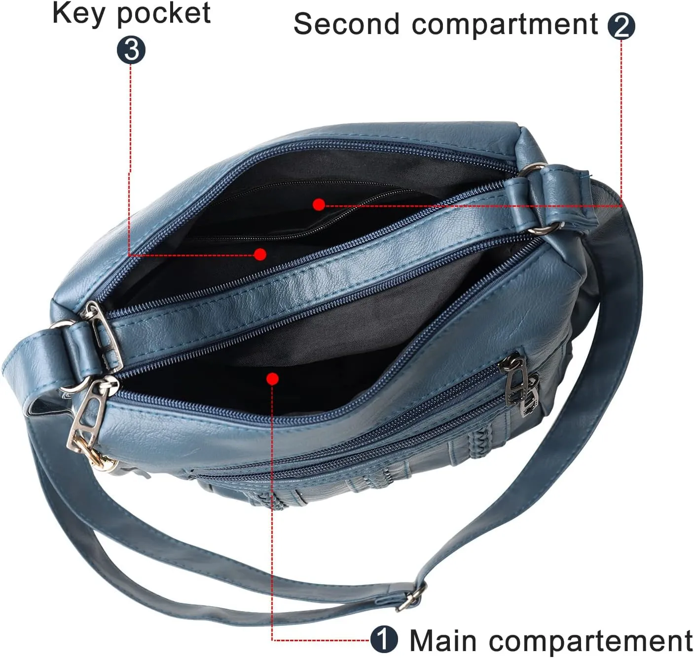 ELDA Purses for Women Pocketbooks Soft PU Leather Ladies Crossbody Purse Multi Pocket Shoulder Bag