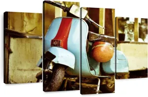 Elephant Stock - Vespa Scooter Wall Art - Horizontal Multi Panel Canvas - 4 Piece Living Room Wall Decor - Photography Transportation Multi Piece Wall Art - Brown And Yellow Decor - 52" x 32"