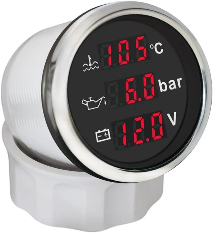 ELING 3-in-1 Multi-Functional Voltmeter Oil Pressure Water Temp Gauge 9-32V for Car Motorcycle Tractor Truck 2" (BS)