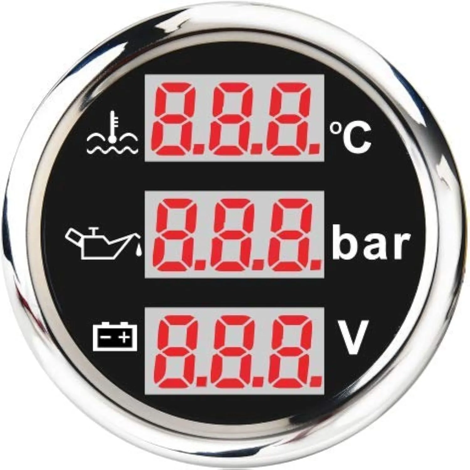 ELING 3-in-1 Multi-Functional Voltmeter Oil Pressure Water Temp Gauge 9-32V for Car Motorcycle Tractor Truck 2" (BS)