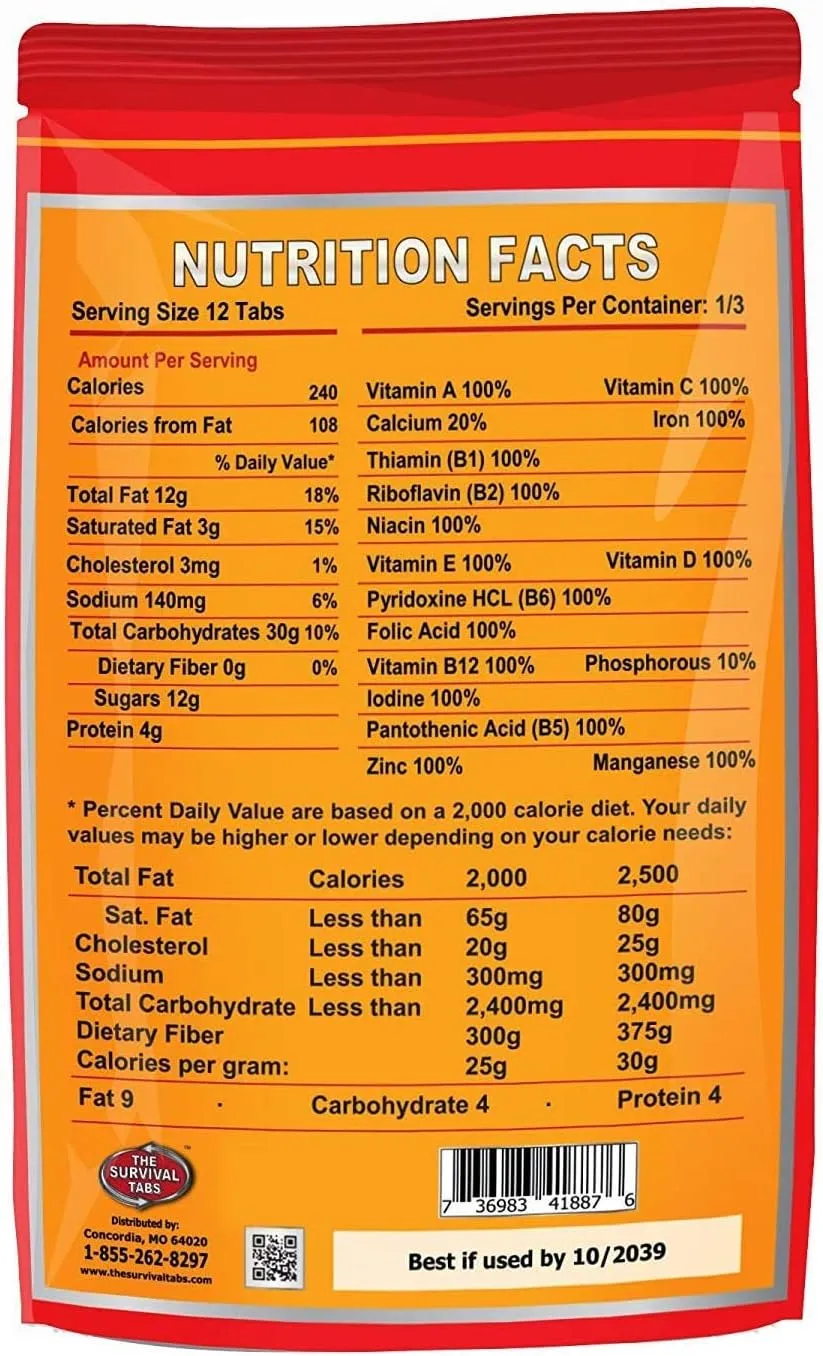 Emergency Food Supply - 10 Days Survival Food for Emergency Situation - Gluten Free and Non-GMO 25 Years Shelf Life (120 tabs - Chocolate)