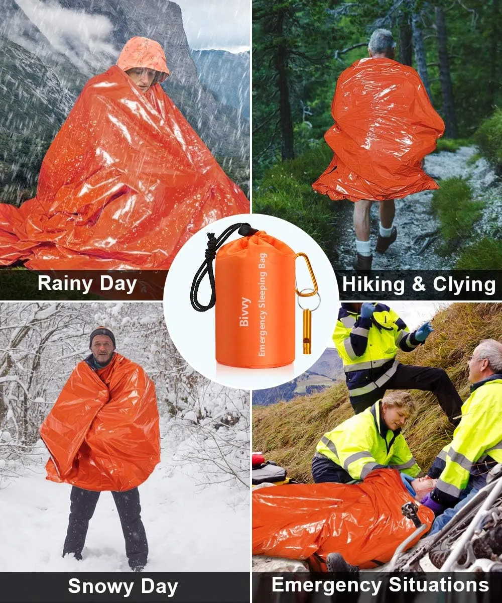 Emergency Sleeping Bags Thermal-Emergency-Blankets Ultralight Space Blankets Survival Waterproof Bivy Sack Multi-Purpose Survival Gear for Hiking, Camping, First Aid Kits, Outdoor Survival Gear