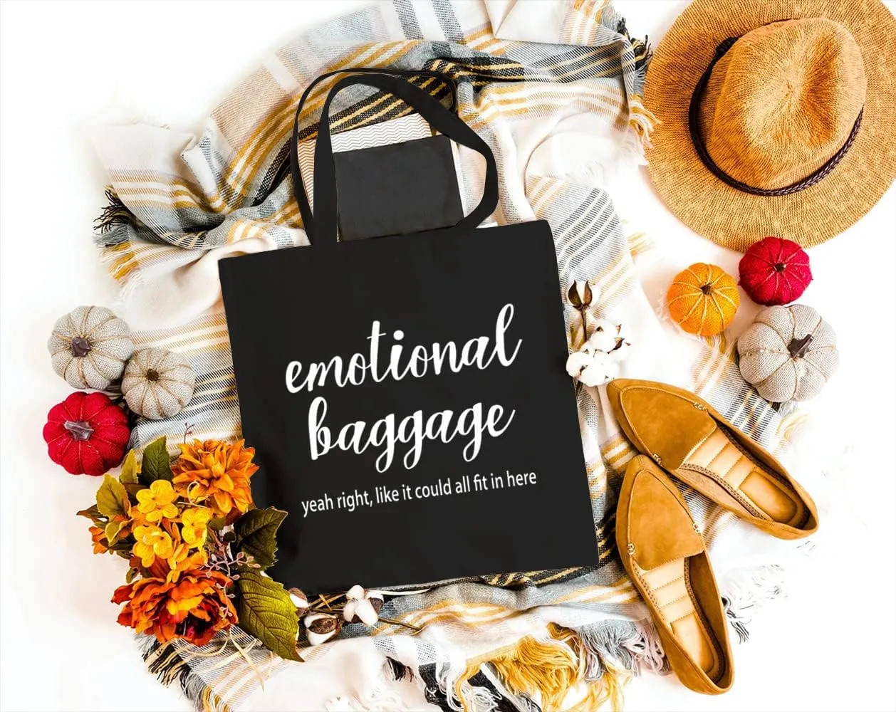 Emotional Baggage Canvas Tote Bag for Women Reusable Work Travel Grocery Shoulder Shopping Bags Girls Funny Gifts