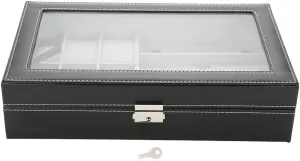 End PU Leather Glasses and Watch Storage, 63 Grids Transparent Display Box, Dust and Proof, Strong Metal Lock, Leatherette Paper Interior