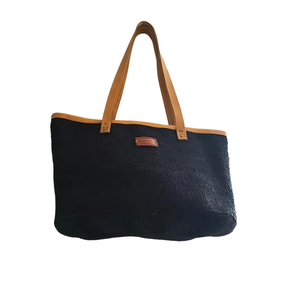 Endure Rectangular Handmade Economical Sisal Tote Bag, Market Grocery Shopping Bags with Leather Strap Handles and Button Closure, Large Straw Shoulder Purse, Summer Beach Basket Handbag for Women