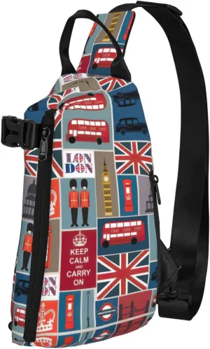 England Symbols Print Crossbody Backpack - Versatile Sling Bag Casual Daypack For Travel,Hiking,Gym