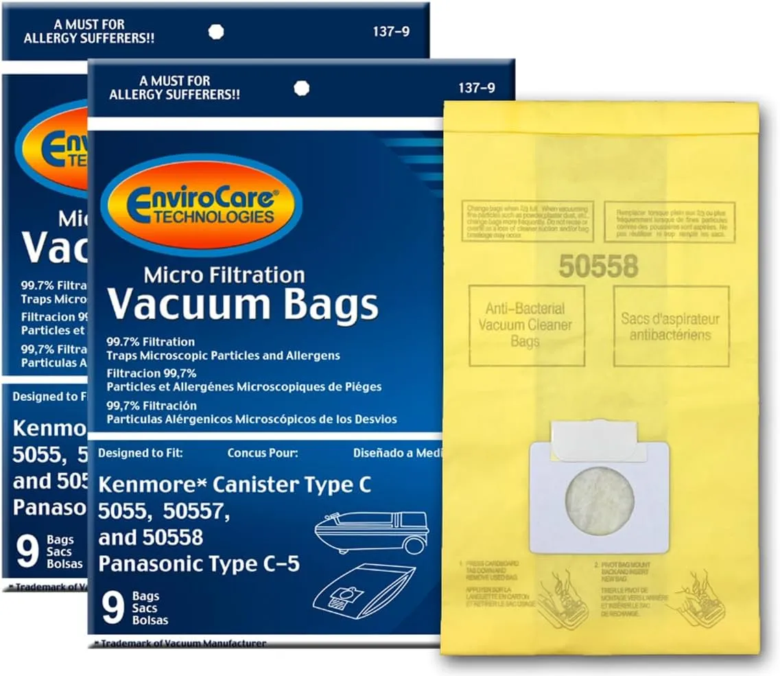 Envirocare 137-9 Micro-Filtration Vacuum Bags for Kenmore Canister Type C and Panasonic Type C-5, 18-Pack
