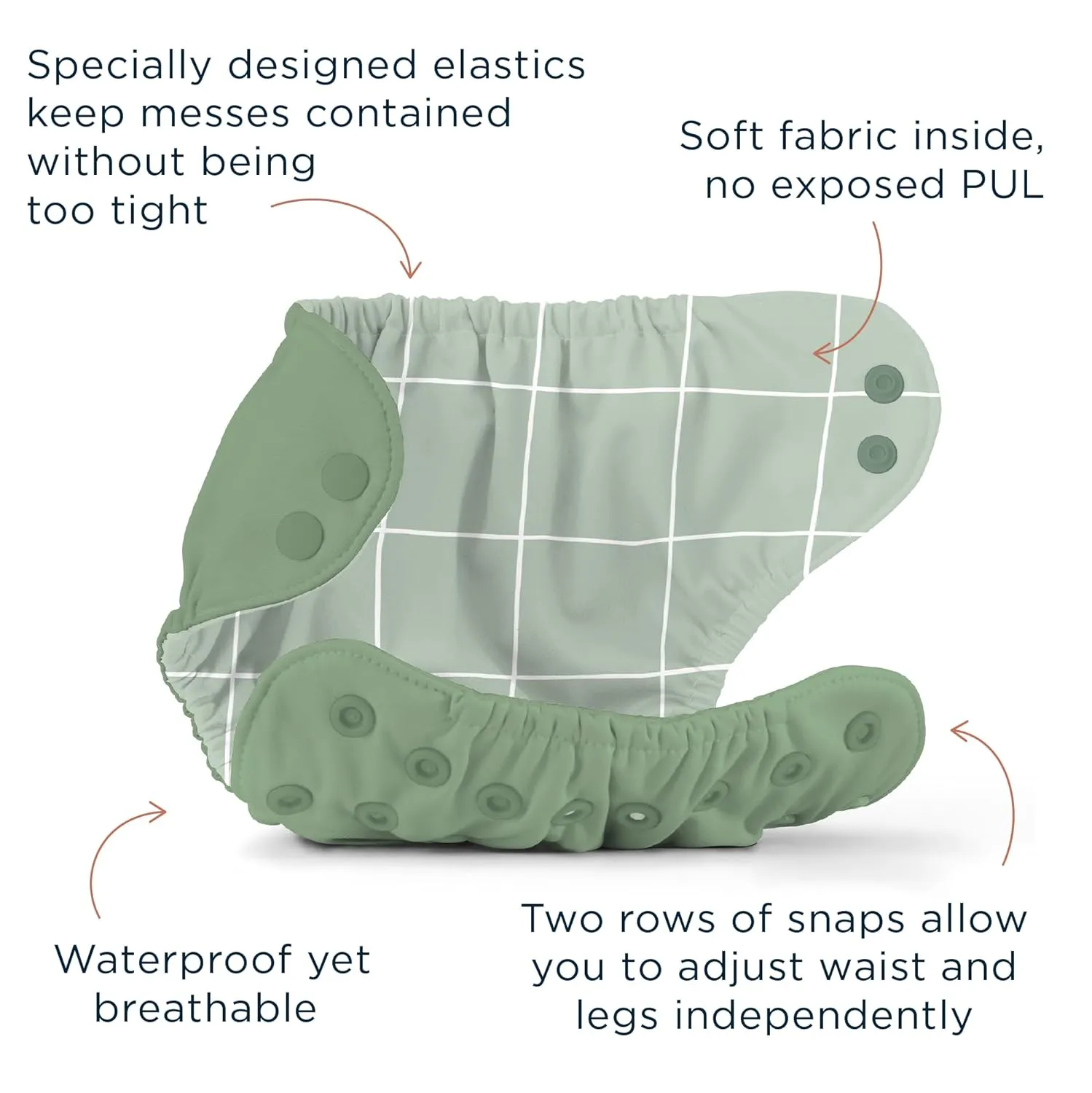 Esembly Cloth Diaper Bundle Set, 3 Organic Absorbent Inners and 1 Waterproof Recycled Diaper Cover, Reusable Washable Diapers with Snap Closure, Size 2 (18-35lbs), Aloe