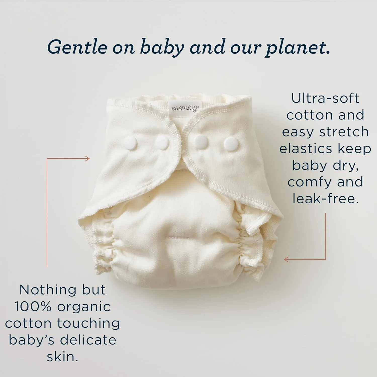Esembly Cloth Diaper Bundle Set, 3 Organic Absorbent Inners and 1 Waterproof Recycled Diaper Cover, Reusable Washable Diapers with Snap Closure, Size 2 (18-35lbs), Aloe