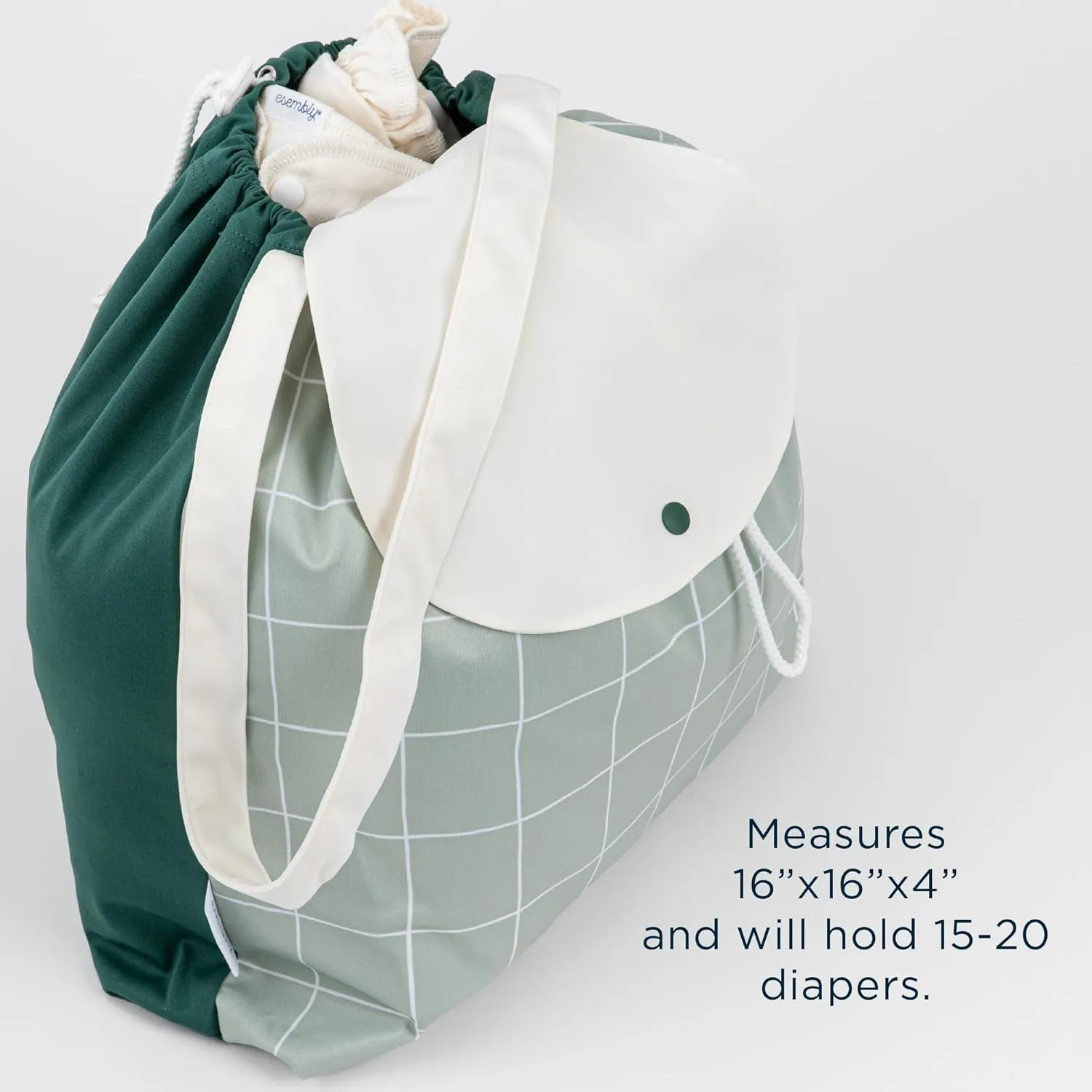 Esembly NEW Day Bag, Wet Dry Bag for Cloth Diapers - Waterproof, Reusable and Washable - Multipurpose Diaper, Pool, Beach, Gym and Travel Bag with Two Compartments - One Size, Aloe
