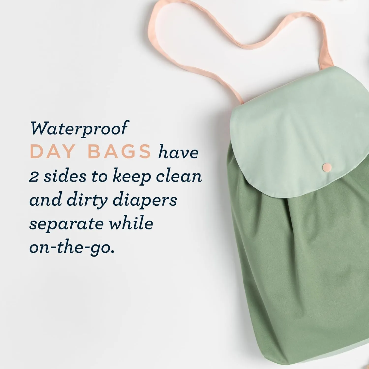 Esembly NEW Day Bag, Wet Dry Bag for Cloth Diapers - Waterproof, Reusable and Washable - Multipurpose Diaper, Pool, Beach, Gym and Travel Bag with Two Compartments - One Size, Aloe