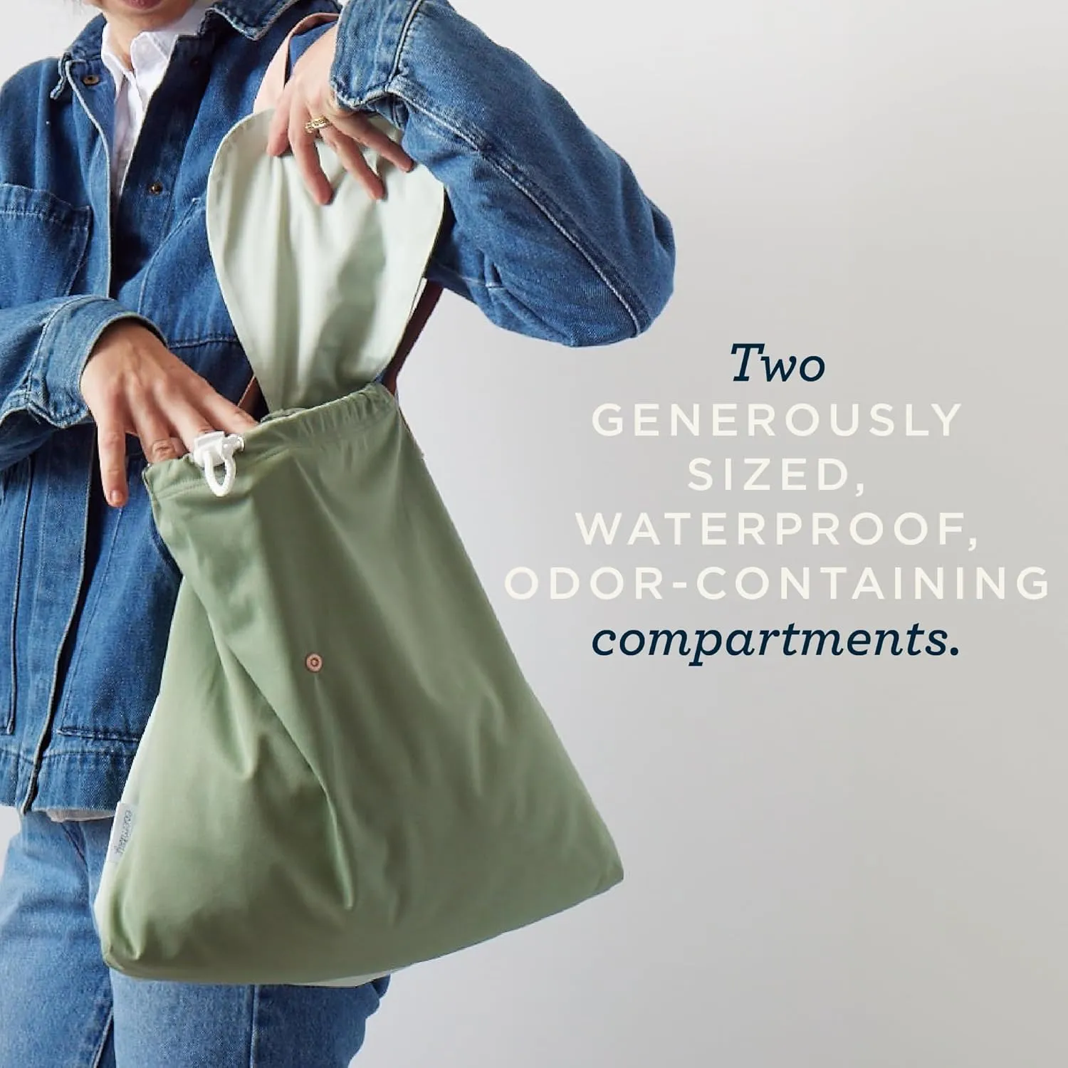 Esembly NEW Day Bag, Wet Dry Bag for Cloth Diapers - Waterproof, Reusable and Washable - Multipurpose Diaper, Pool, Beach, Gym and Travel Bag with Two Compartments - One Size, Aloe