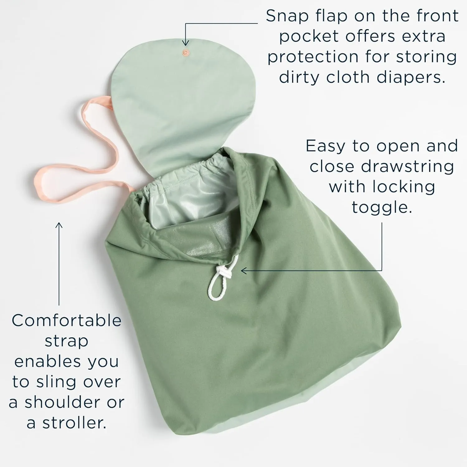 Esembly NEW Day Bag, Wet Dry Bag for Cloth Diapers - Waterproof, Reusable and Washable - Multipurpose Diaper, Pool, Beach, Gym and Travel Bag with Two Compartments - One Size, Aloe