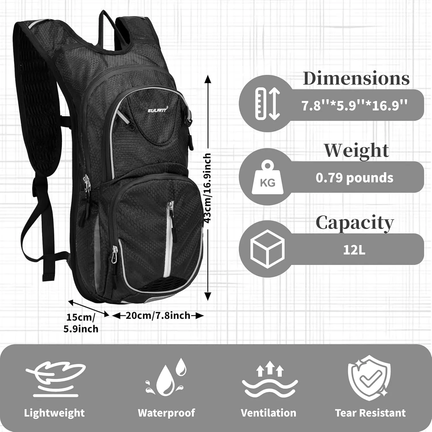 EULANT Running Backpack, Small Waterproof Daypack for Hiking Cycling Camping Walking Jogging, Water Backpack for Women Men