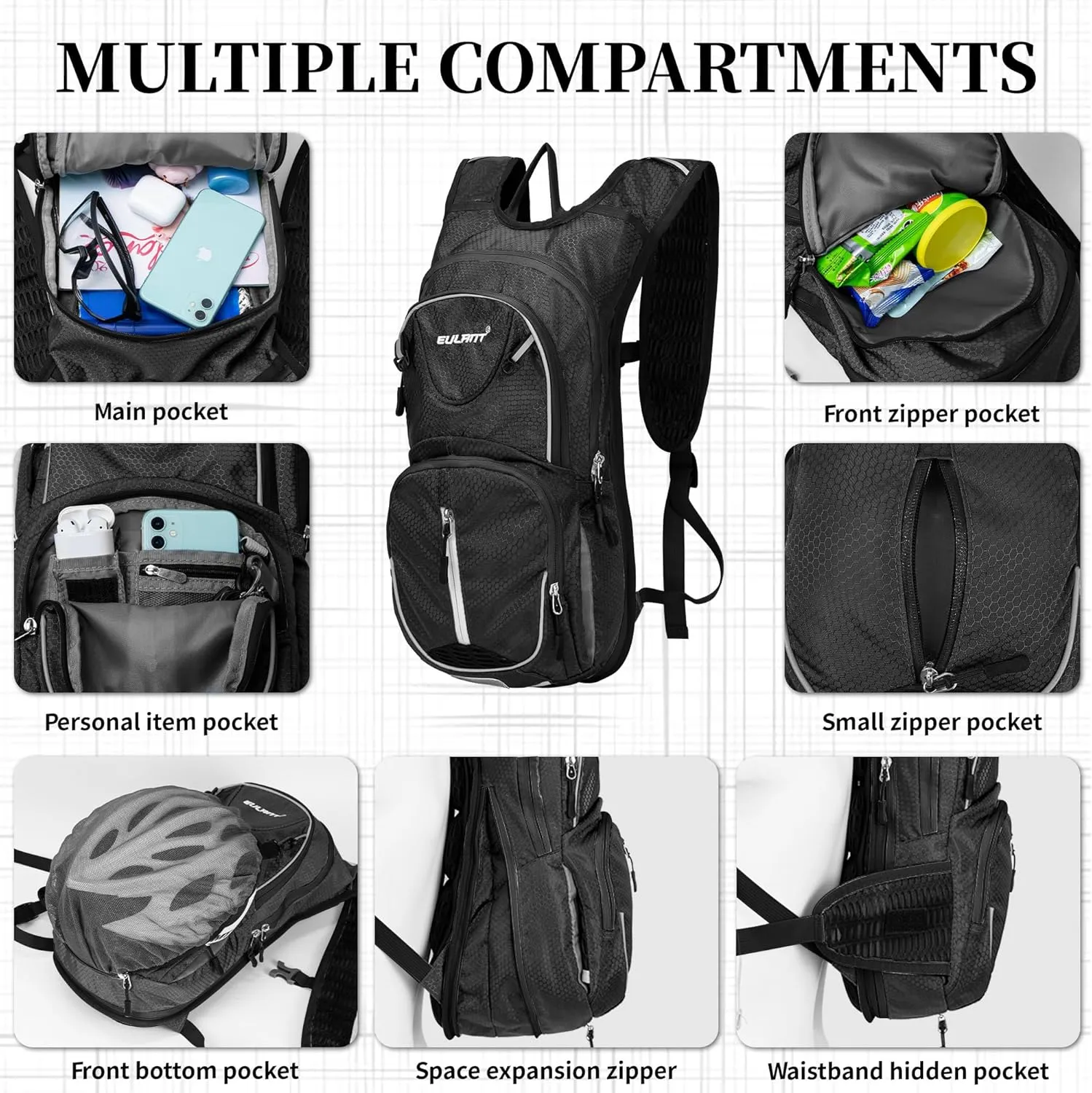 EULANT Running Backpack, Small Waterproof Daypack for Hiking Cycling Camping Walking Jogging, Water Backpack for Women Men