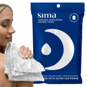 Exfoliating Washcloth Face & Body Scrub Towel - Japanese Exfoliating Towel with Hexagon Fibers, Exfoliating Body Scrubber with 2 Sides for Scrubbing & Washing (Body Towel - White)
