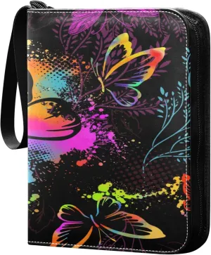 Exnundod 4 Pocket Trading Card Binder Abstract Colorful Butterflies, PU Leather Card Collection Binder Watercolor 400 Cards Organizer Binder Collectible Trading Card Albums for Sports Game Card