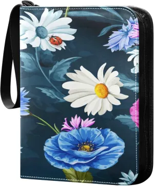 Exnundod 4 Pocket Trading Card Binder Retro Colorful Poppy, PU Leather Card Collection Binder Insect Spring 400 Cards Organizer Binder Collectible Trading Card Albums for Sports Game Card