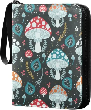 Exnundod Colorful Magic Mushrooms Flowers Trading Card Binder for Cards Card Album 4-Pockets 400 Cards Removable Sleeves PU Baseball Card Holder Football Sports Card Collection