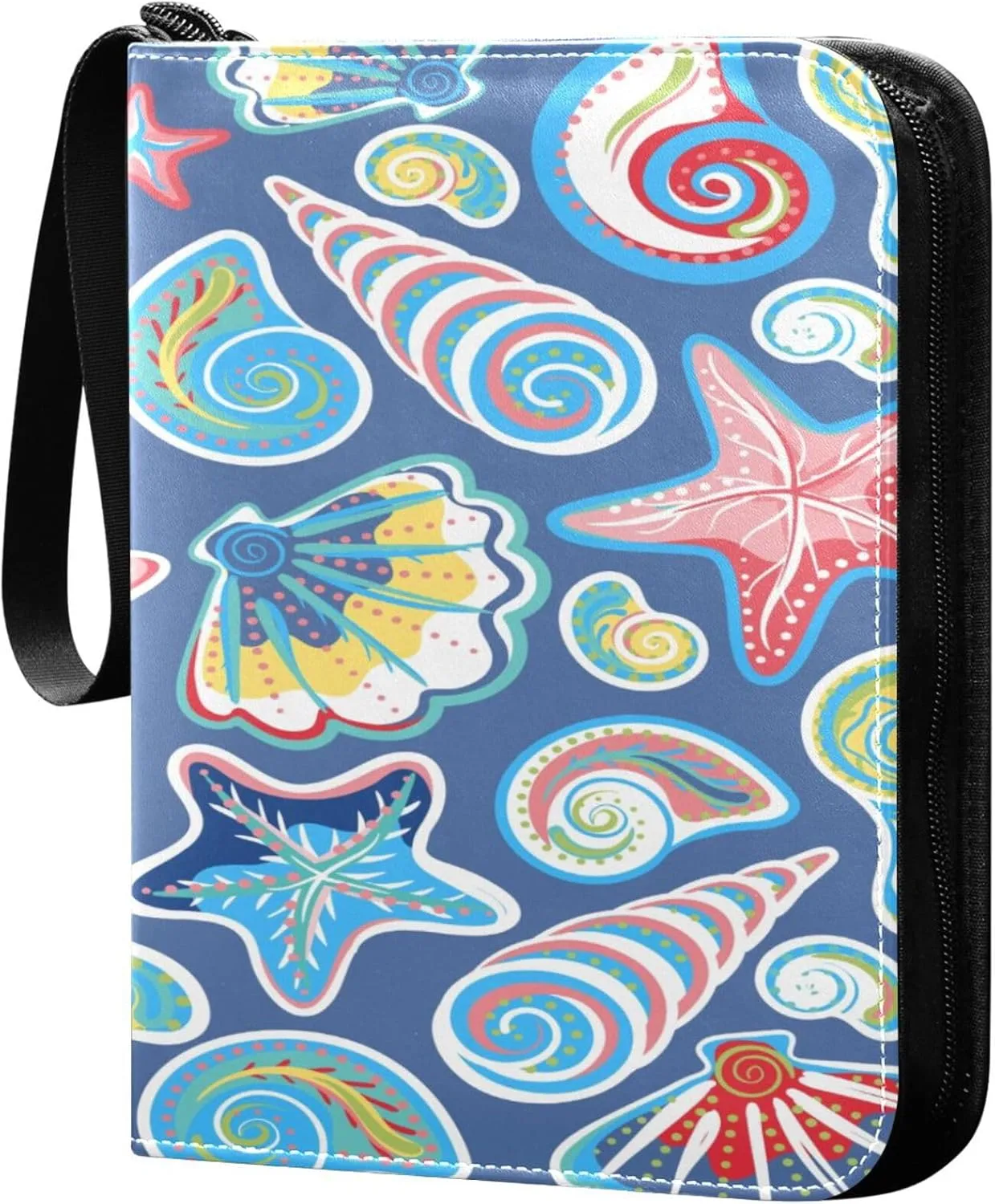 Exnundod Colorful Sea Shells Trading Card Binder for Cards, Starfish Sports Card Binder Card Album 4-Pockets for 400 Cards PU Baseball Football Game Cards Collection